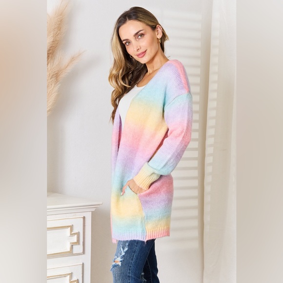NEW**-Woven Right Multicolored Gradient Longline Cardigan OFFERS WELCOME - Picture 3 of 4